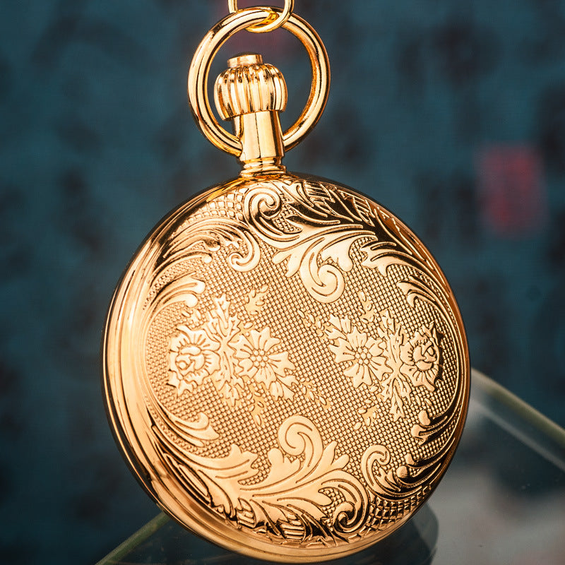 Vintage Mechanical Brass Pocket Watch. Emerald Dial. Double-Sided Tourbillon with Snake Chain Design. Steampunk Case.