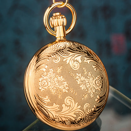 Vintage Mechanical Brass Pocket Watch. Emerald Dial. Double-Sided Tourbillon with Snake Chain Design. Steampunk Case.