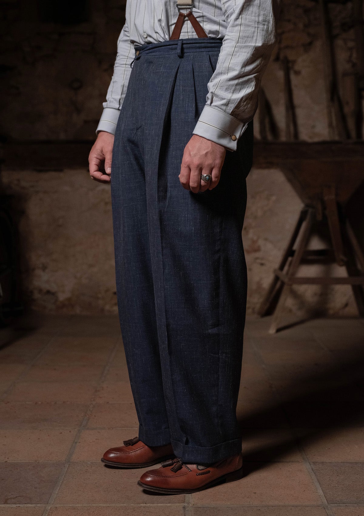 Classic Trouser - Navy Fleck Hopsack