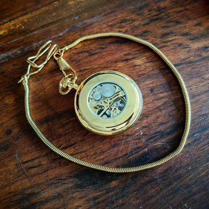 Gold Victorian-Style Roman Numeral Dial Mechanical Chain Pocket Watch
