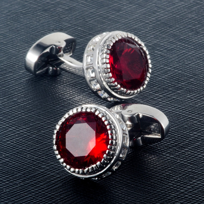 Burgundy Round Crystal Cufflinks
