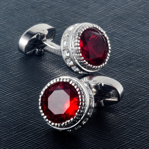 Burgundy Round Crystal Cufflinks
