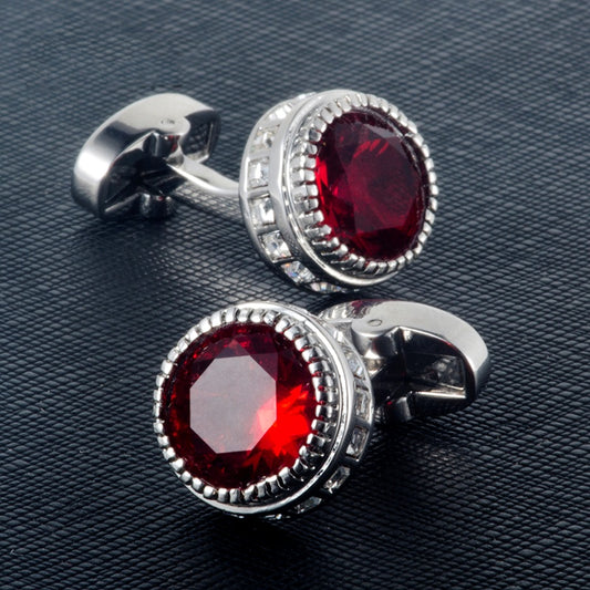 Burgundy Round Crystal Cufflinks