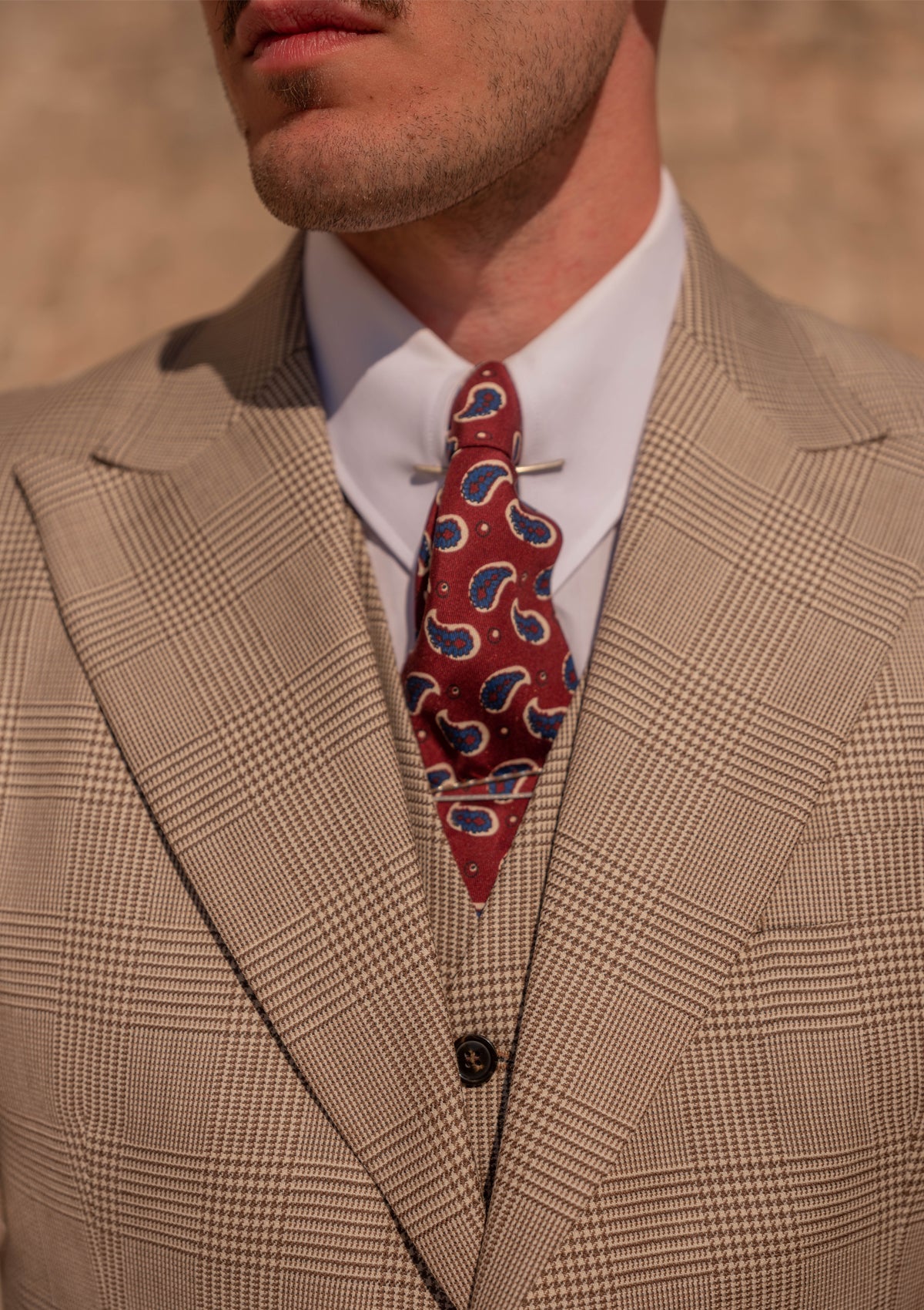 Sand Prince of Wales Check Waistcoat – Brockman Collection