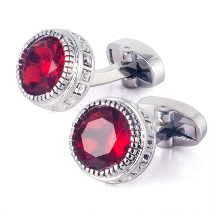 Burgundy Round Crystal Cufflinks
