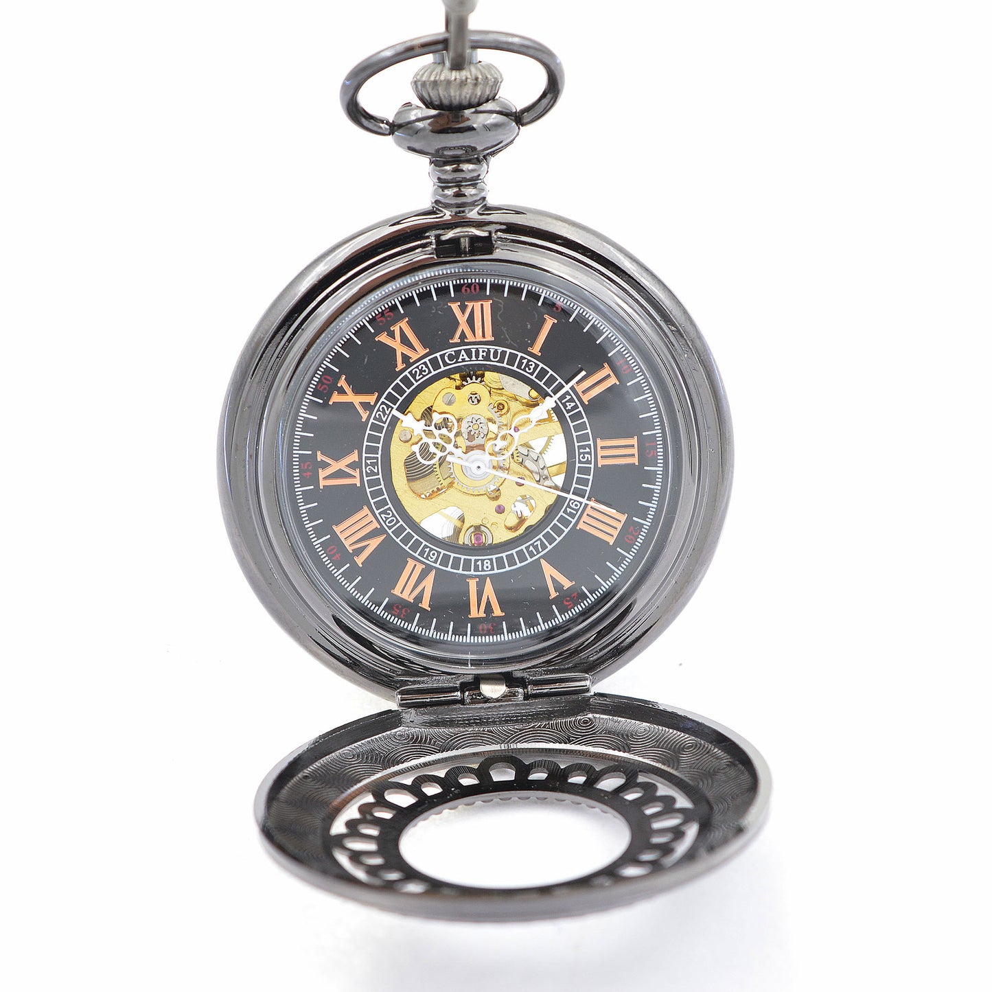 Black Lotus - Engraved Skeleton Mechanical Pocket Watch