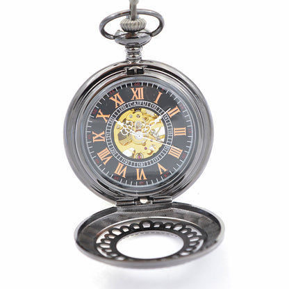Black Lotus - Engraved Skeleton Mechanical Pocket Watch