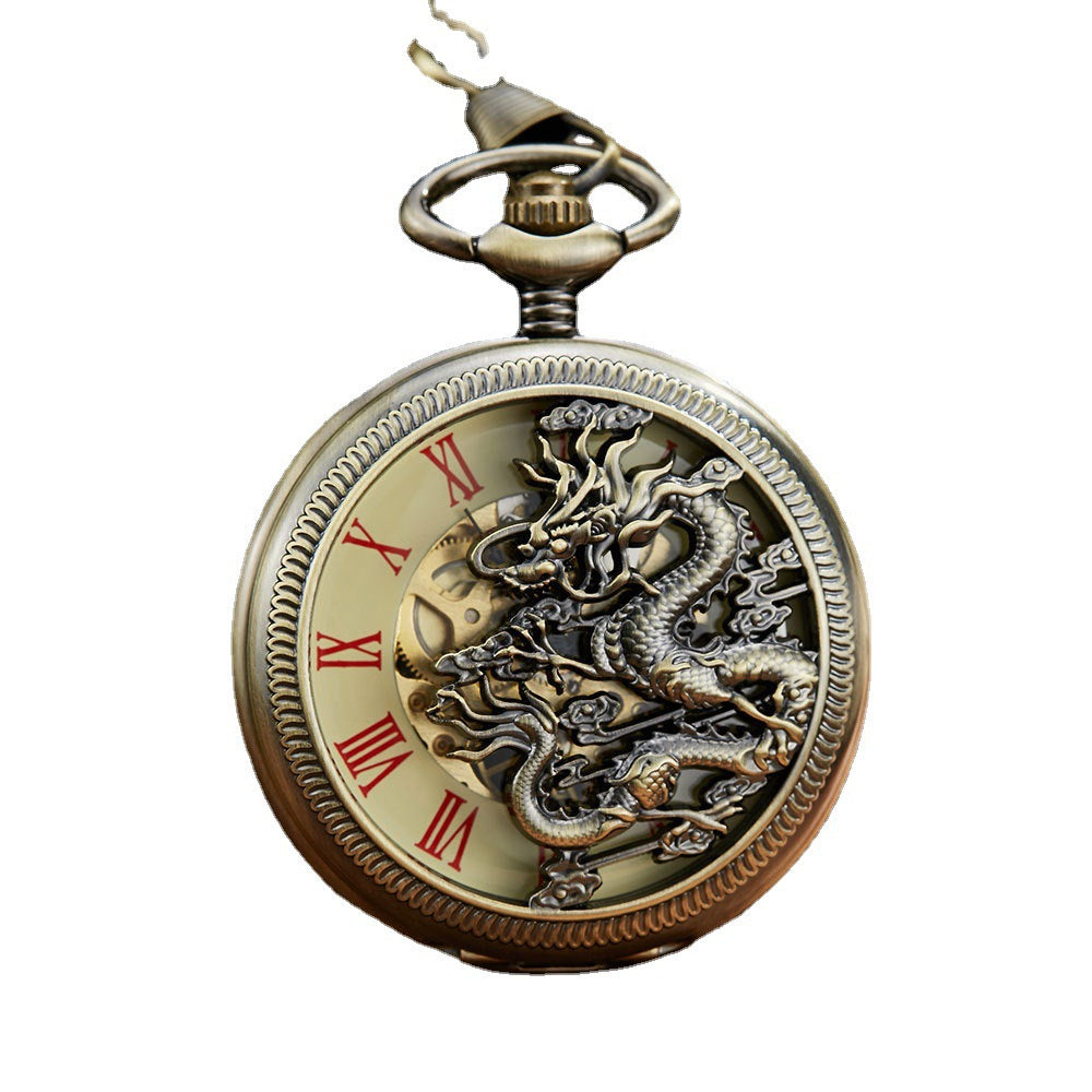 Vintage Bronze Dragon Mechanical Pocket Watch