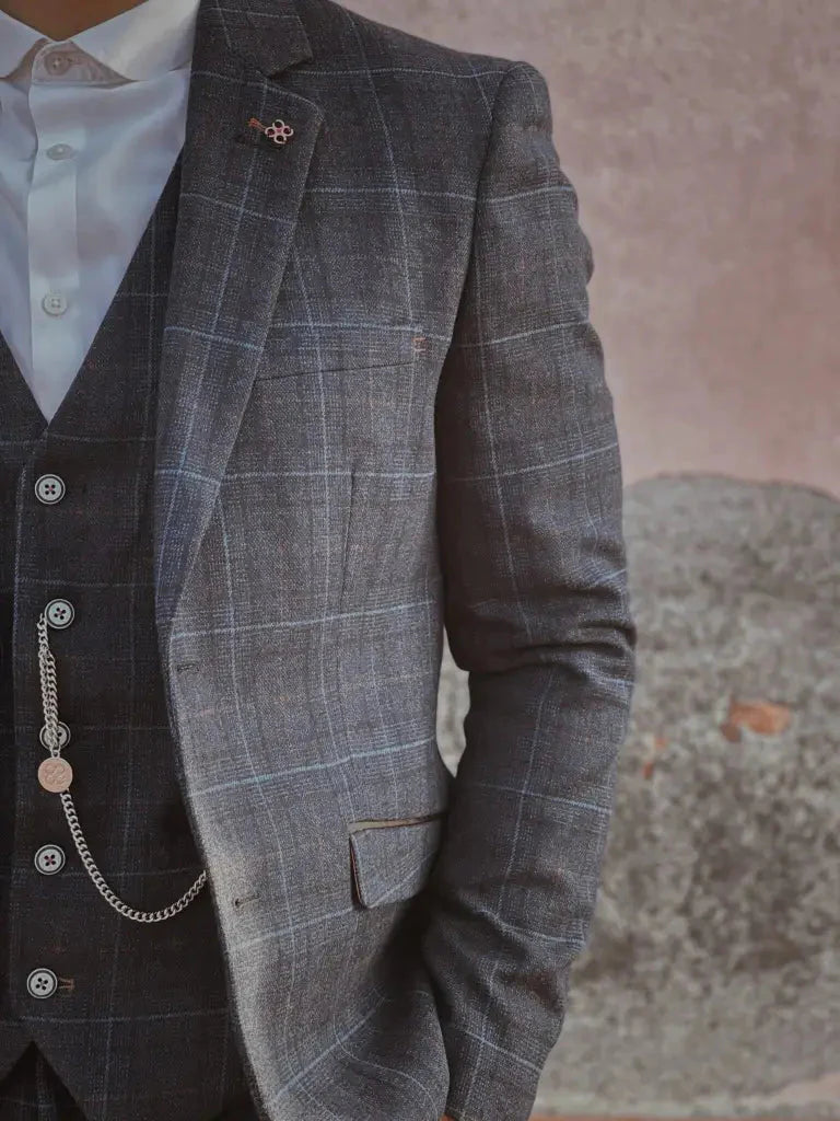 Three-Piece Tweed Suit in Cody Blue – Vintage Gentleman Style