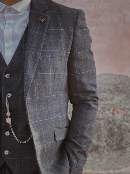 Three-Piece Tweed Suit in Cody Blue – Vintage Gentleman Style