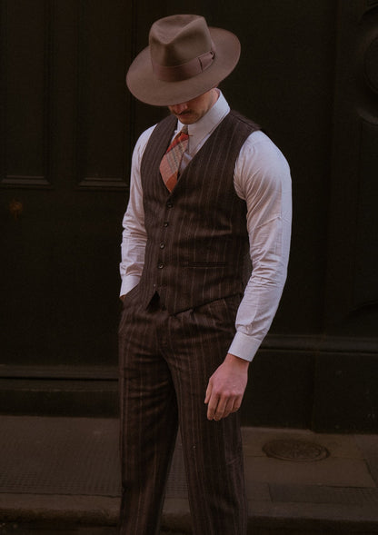 British Style Classic Trouser - Dark Taupe with Vintage Grey Stripe