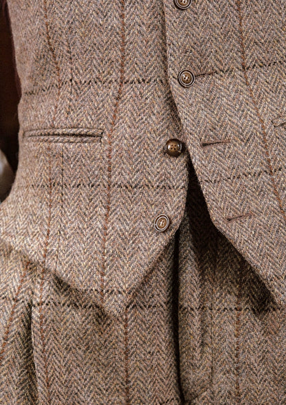 Classic Brockman Scotch Waistcoat - Light Grey & Cinnamon Check