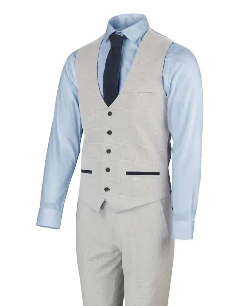 White Checkered 3-Piece Suit for Men – Elegant Wedding & Party Outfit