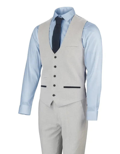 White Checkered 3-Piece Suit for Men – Elegant Wedding & Party Outfit