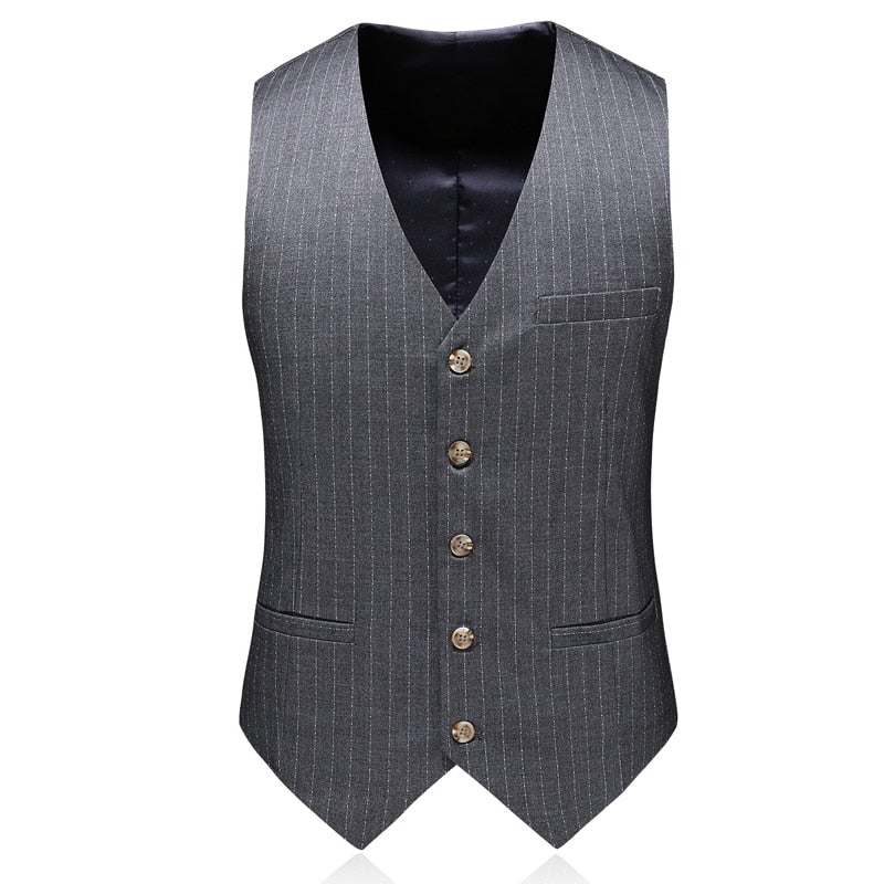 Men's Gray Fine-Stripe Double-Breasted Three-Piece Suit
