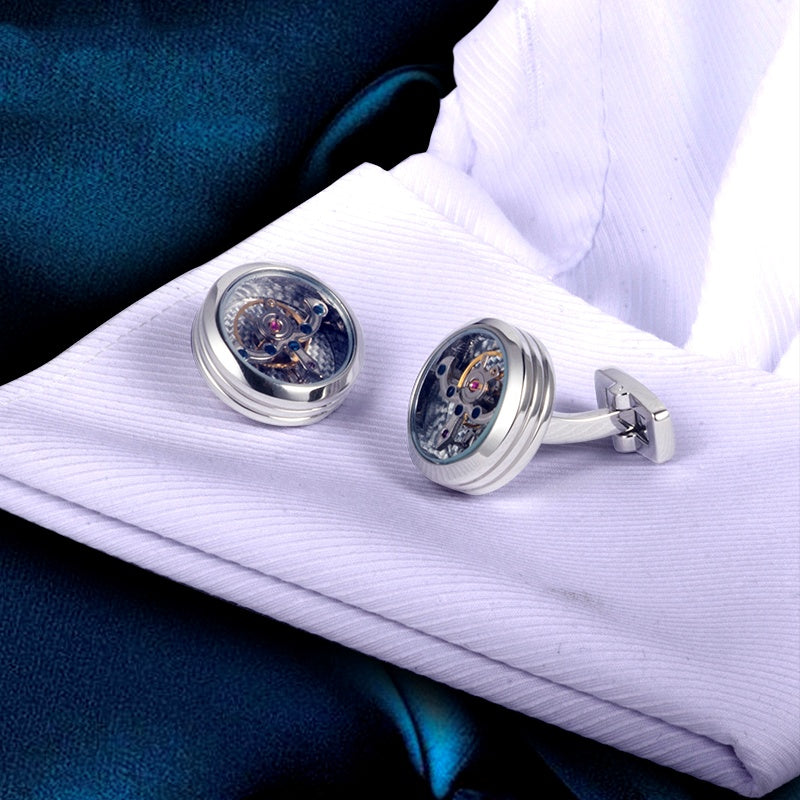 Tourbillon Cufflinks Movement Gear Cufflinks-Small cufflinks with moving movement