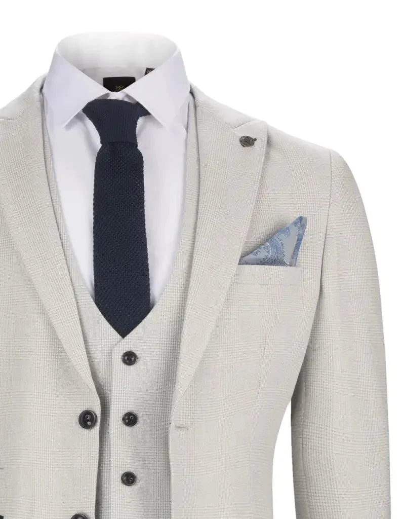 White Checkered 3-Piece Suit for Men – Elegant Wedding & Party Outfit