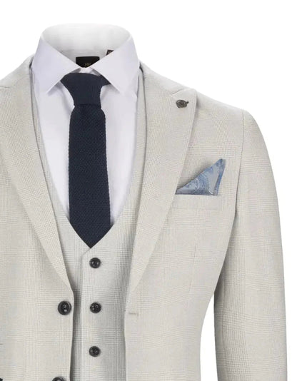 White Checkered 3-Piece Suit for Men – Elegant Wedding & Party Outfit