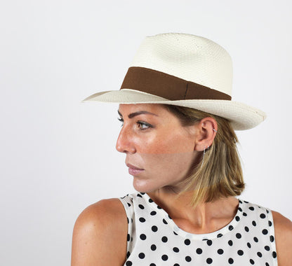 Chapeau Panama Classique Fait Main en Paille Large de 5 mm - Naturel