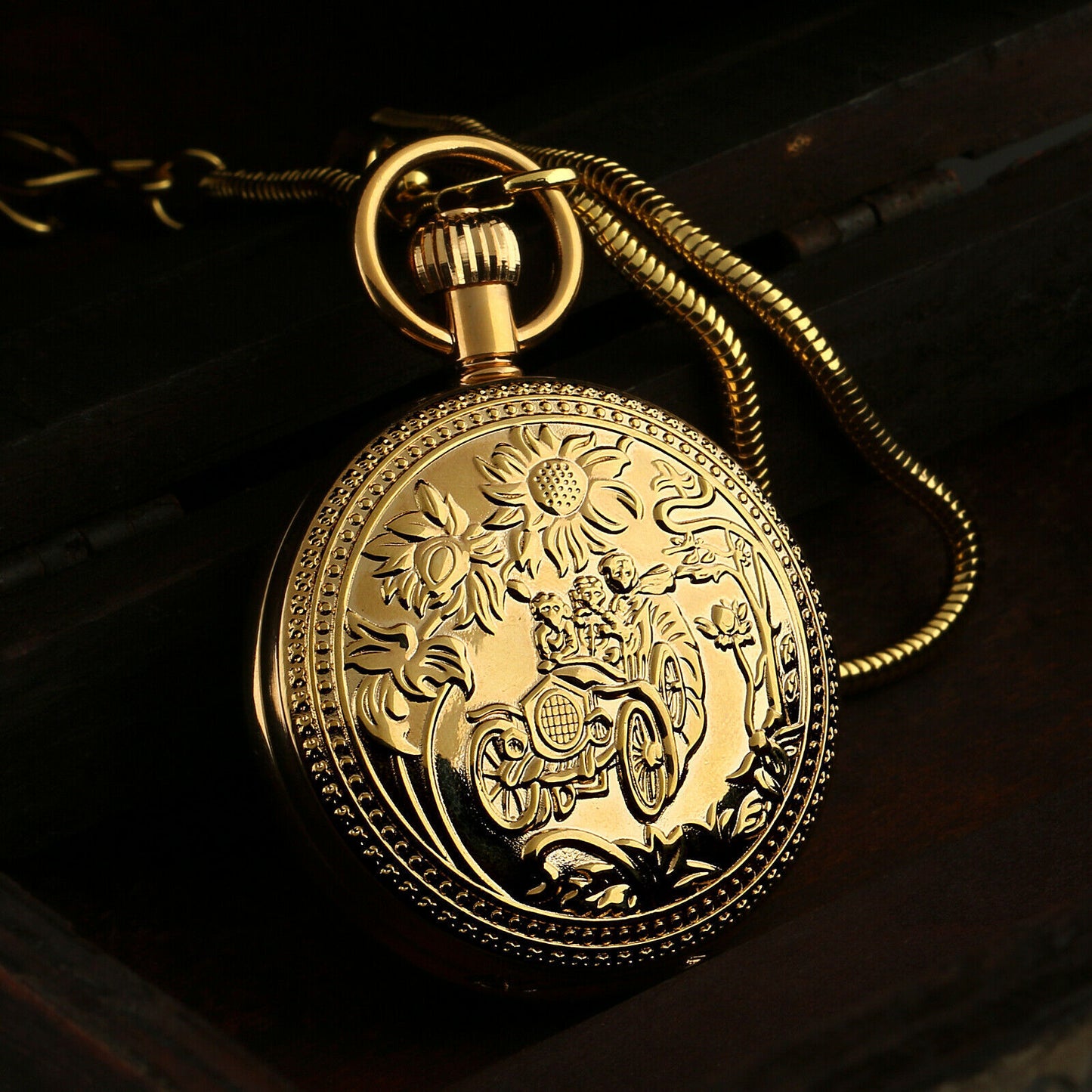 NO.1 Vintage Men's Flywheel Moonphase All Brass Mechanical Pocket Watch