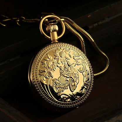 NO.1 Vintage Men's Flywheel Moonphase All Brass Mechanical Pocket Watch