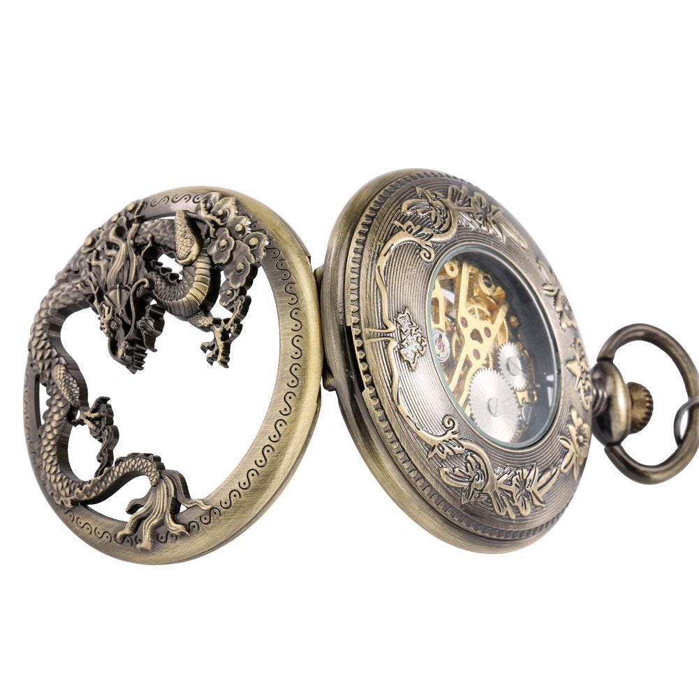 Vintage Bronze Dragon Mechanical Pocket Watch