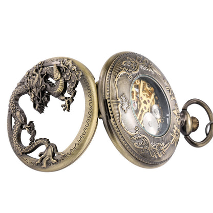 Vintage Bronze Dragon Mechanical Pocket Watch