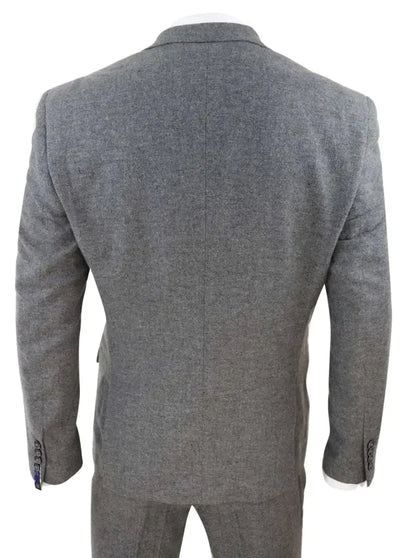 Grey Tweed 3-Piece Suit for Men – Vintage Formal Attire with Waistcoat