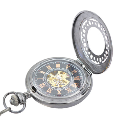 Black Lotus - Engraved Skeleton Mechanical Pocket Watch