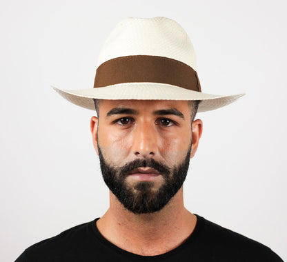 Chapeau Panama Classique Fait Main en Paille Large de 5 mm - Naturel