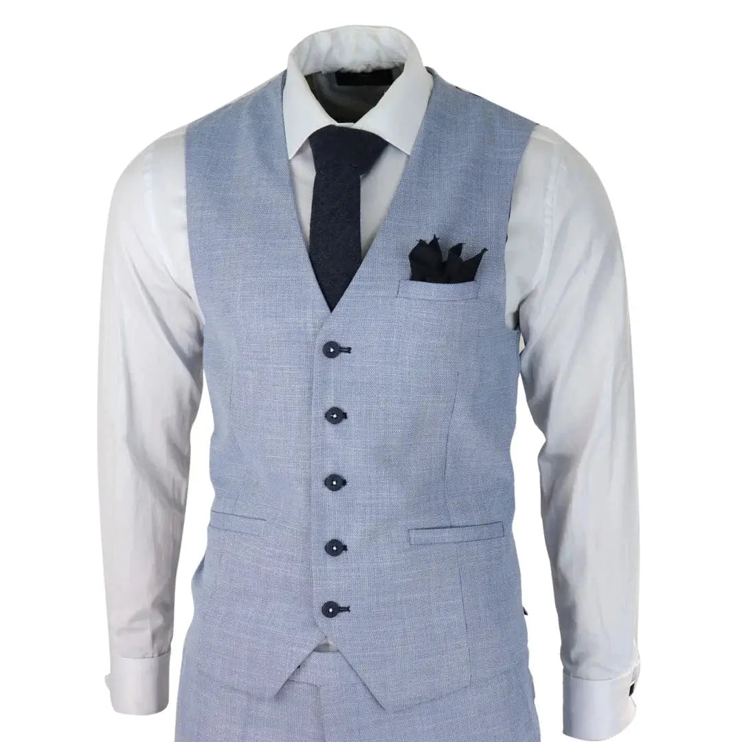 Men’s Slim Sky Blue 3-Piece Suit – Modern Wedding & Formal Guest Outfit