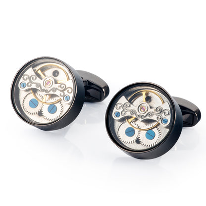 French New Tourbillon Movement Cufflinks Silver Metal Cufflinks