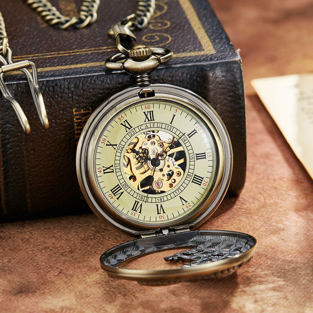 Vintage Bronze Dragon Mechanical Pocket Watch