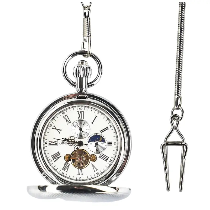 Classic Double-Open Tourbillon Manual Pocket Watch – Vintage Brass Enamel Mechanical Timepiece