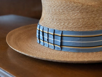 Blue Striped Bow | Natural Panama Hat