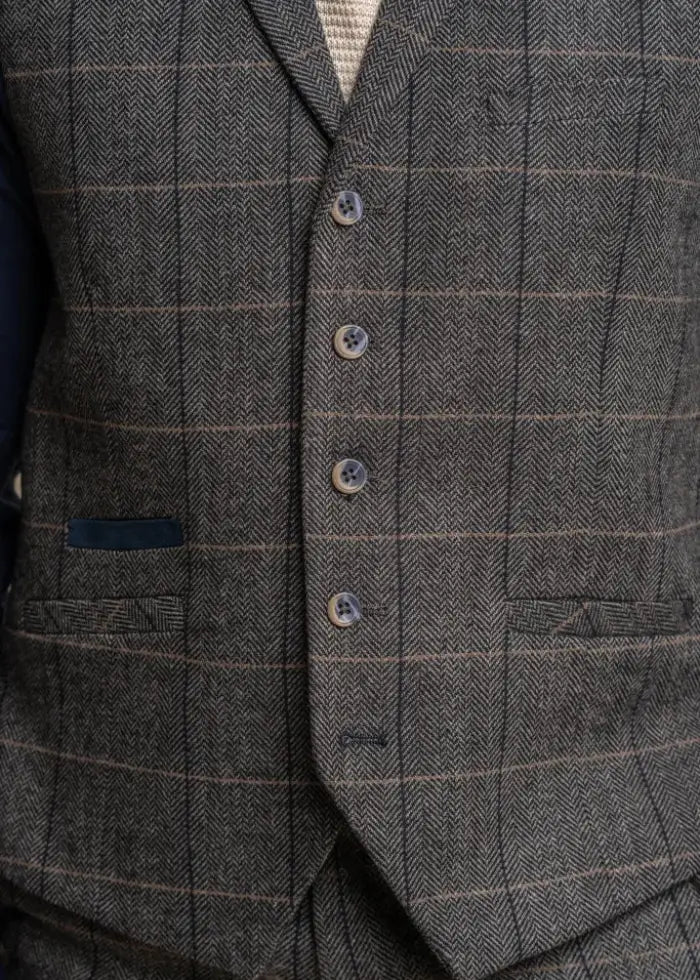 Classic Gray & Navy Men’s 3-Piece Suit – Tailored Blazer, Vest & Pants for Formal Events
