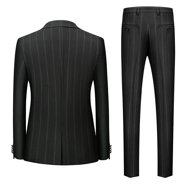 Men's Three-Piece Striped Formal Suit — Blazer, Vest, and Trousers