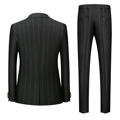 Men's Three-Piece Striped Formal Suit — Blazer, Vest, and Trousers