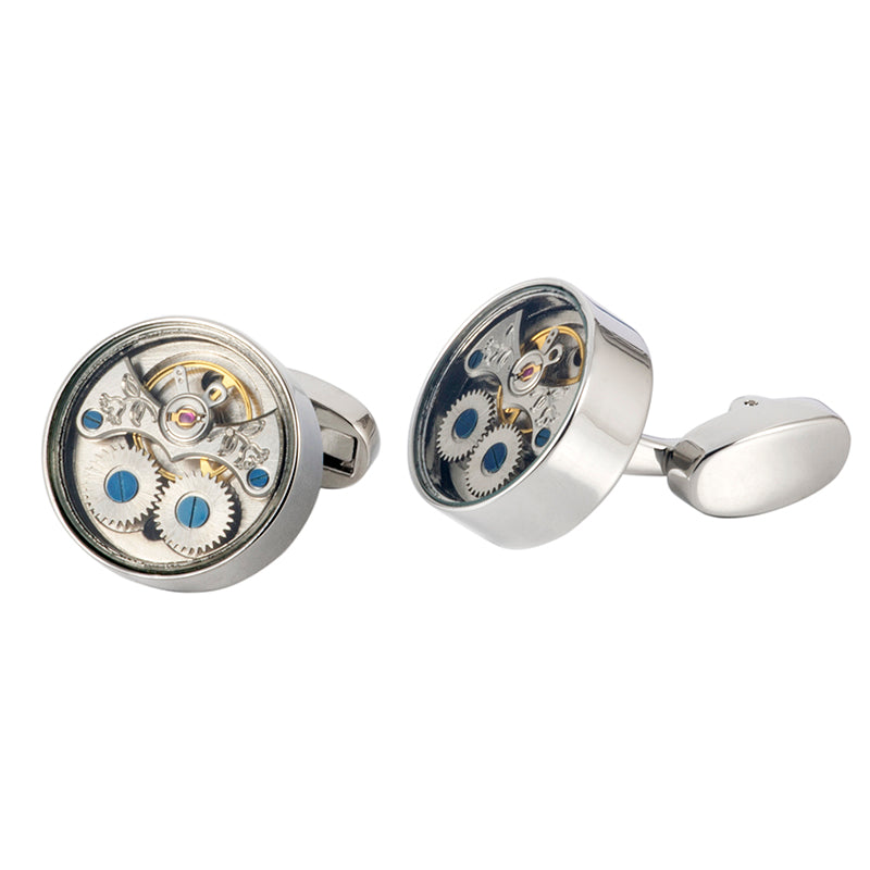 French New Tourbillon Movement Cufflinks Silver Metal Cufflinks