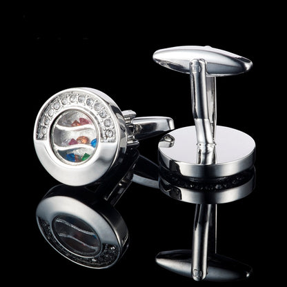 Round colored rhinestone cufflinks