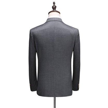 Men's Gray Fine-Stripe Double-Breasted Three-Piece Suit