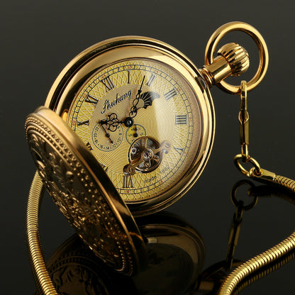 NO.1 Vintage Men's Flywheel Moonphase All Brass Mechanical Pocket Watch