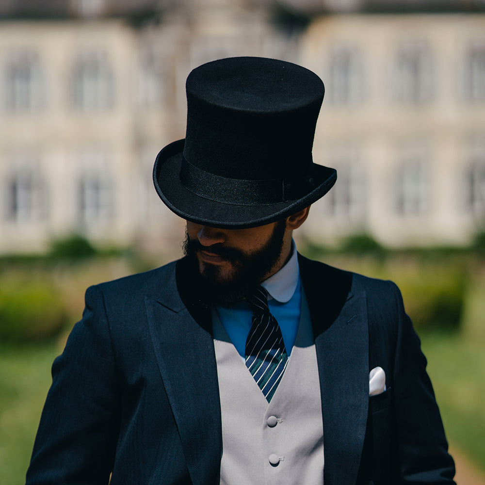 Abraham Lincoln Victorian High-Crowned Wool Top Hat - Black
