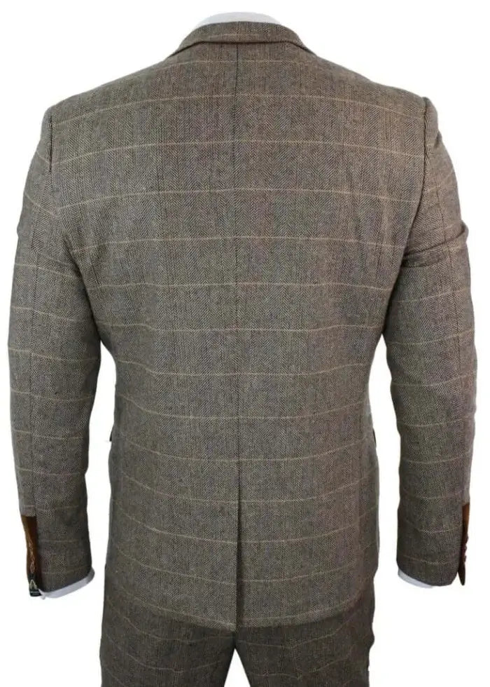 Brown Herringbone Tweed 3-Piece Suit – Double-Breasted 1920s Inspired Style