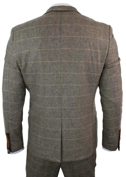 Brown Herringbone Tweed 3-Piece Suit – Double-Breasted 1920s Inspired Style
