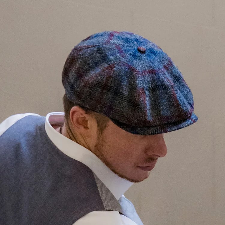 PEAKED CAPS SHELBY - HARRIS TWEED Genuine Scottish Harris Tweed 8 Panels Man Cap