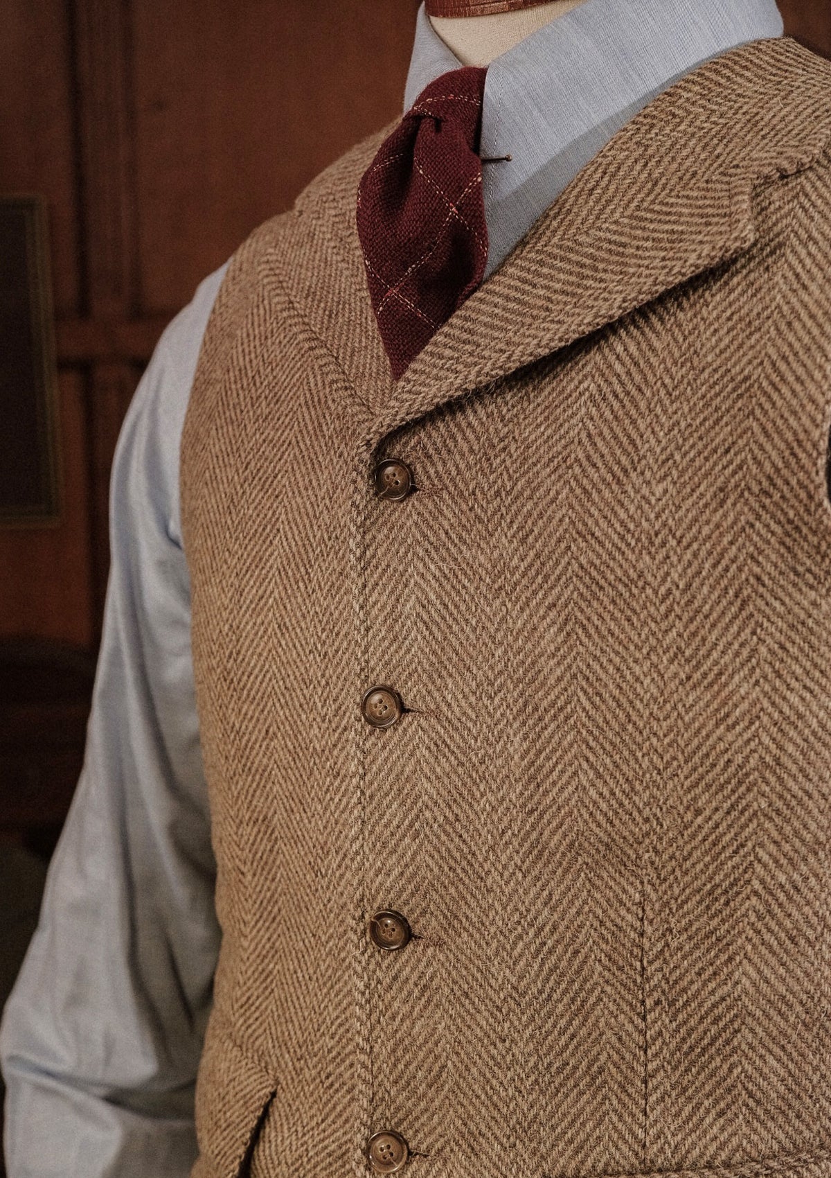 Tweed Vest - Wheat-Colored Herringbone