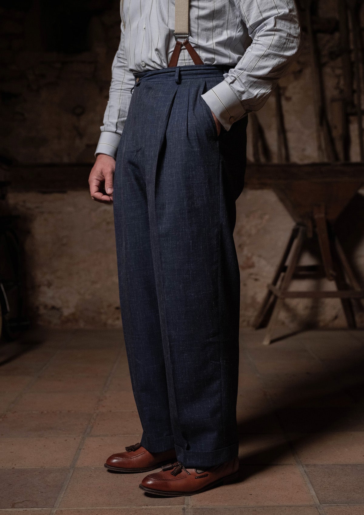 Classic Trouser - Navy Fleck Hopsack