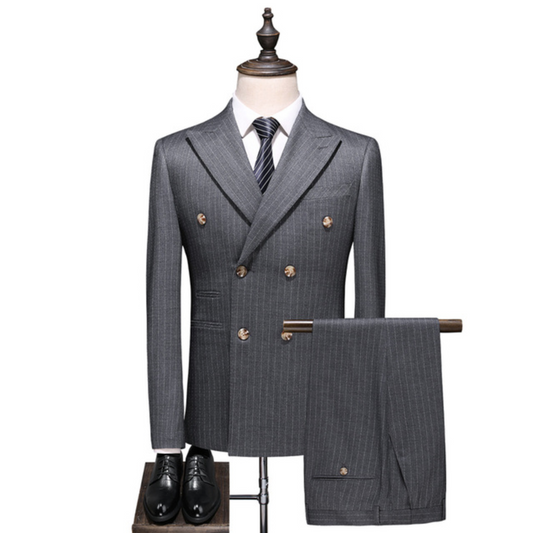 Men's Gray Fine-Stripe Double-Breasted Three-Piece Suit