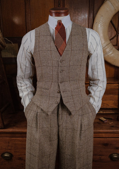 Classic Brockman Scotch Waistcoat - Light Grey & Cinnamon Check